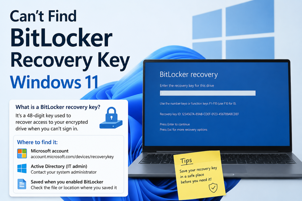 Can't find BitLocker recovery key Windows 11